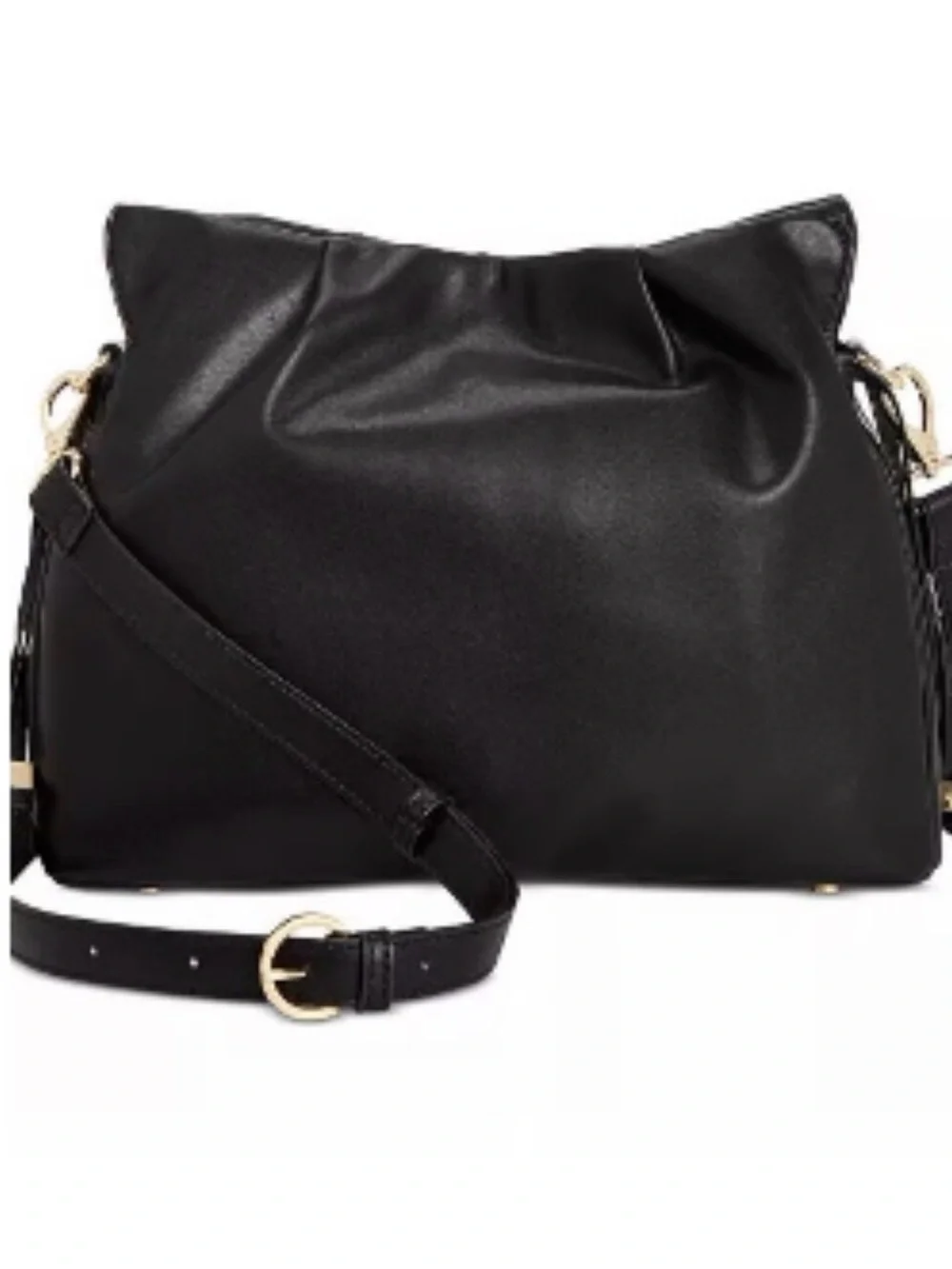 Classic Black Gathered Shoulder Bag with Adjustable Strap